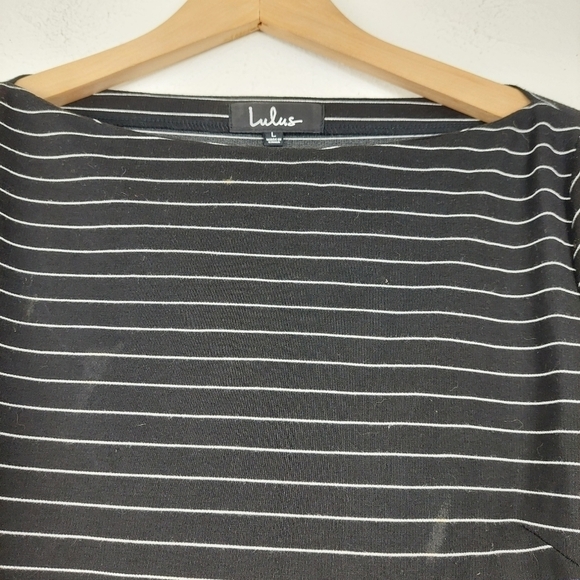 Lulus Women's T Shirt Dress Size LRG  Black White Striped Short Sleeve Boat Neck - Picture 3 of 5